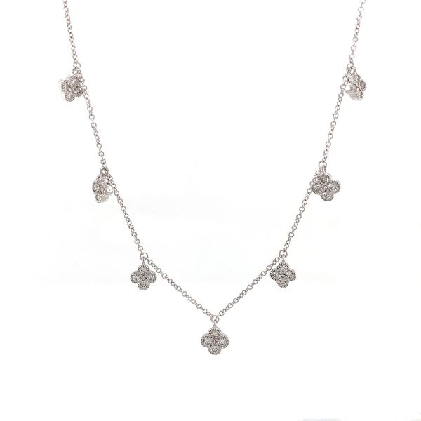White Gold Diamond Station Flutter Necklace Image 4 Geralds Jewelry Oak Harbor, WA
