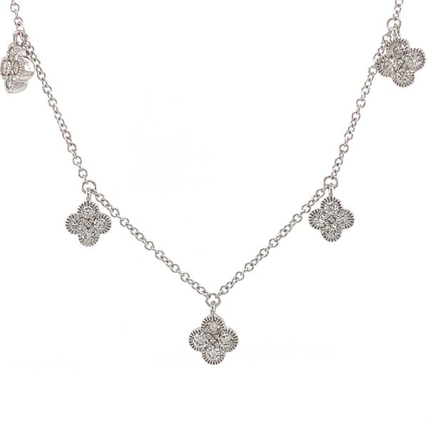 White Gold Diamond Station Flutter Necklace Image 5 Geralds Jewelry Oak Harbor, WA