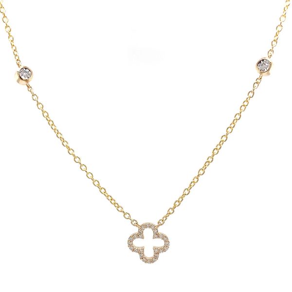 Yellow Gold Diamond Station Clover and Bezel Strand Necklace Image 4 Geralds Jewelry Oak Harbor, WA