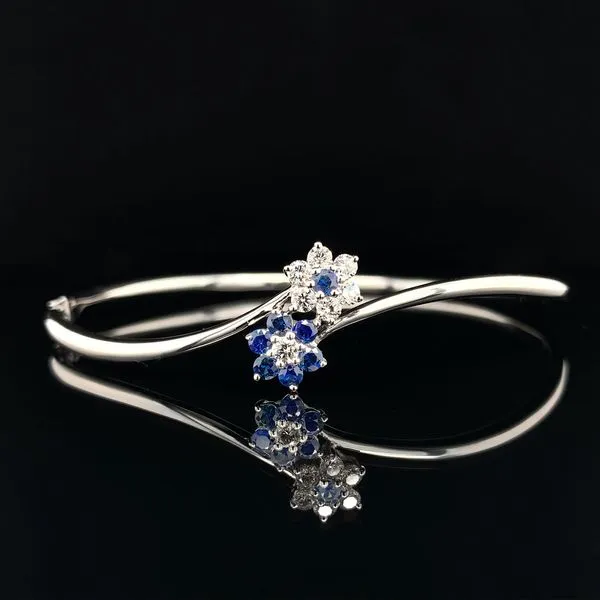 14K White Gold  Diamond and Blue Sapphire Bangle Bracelet Geralds Jewelry Oak Harbor, WA