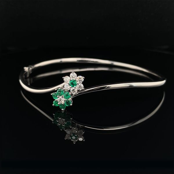 14K White Gold Diamond and Emerald Bangle Bracelet Image 2 Geralds Jewelry Oak Harbor, WA