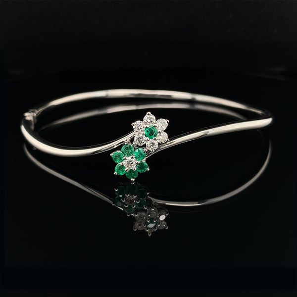 14K White Gold Diamond and Emerald Bangle Bracelet Geralds Jewelry Oak Harbor, WA