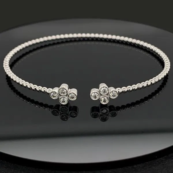 Gabriel & Co. Bujukan Bead Split Cuff Bracelet with Quatrefoil Diamond Endcaps Geralds Jewelry Oak Harbor, WA