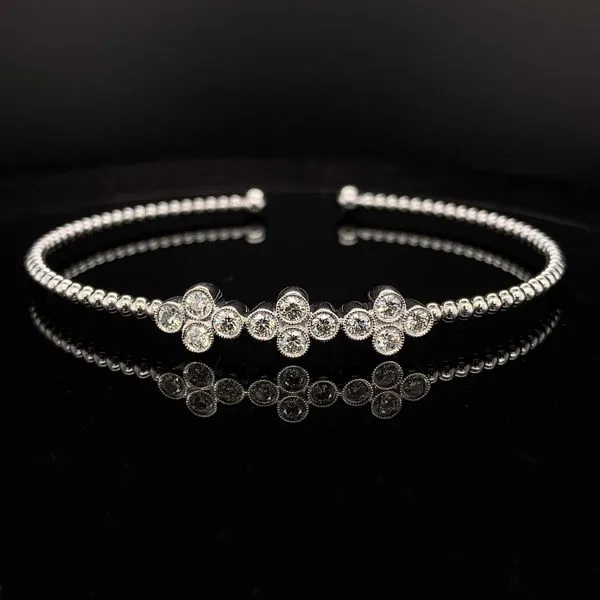 Gabriel & Co. Diamond and 14K White Gold Bujukan Bead Cuff Bracelet Geralds Jewelry Oak Harbor, WA