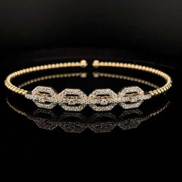 Gabriel & Co. Diamond and 14K Yellow Gold Beaded Cuff Bangle Bracelet Geralds Jewelry Oak Harbor, WA