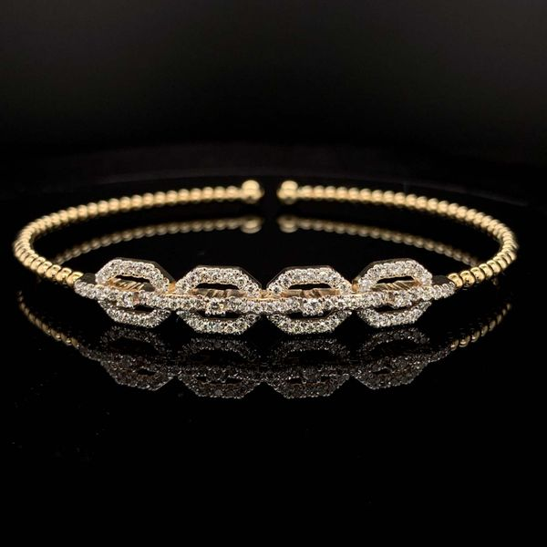 Gabriel & Co. Diamond and 14K Yellow Gold Beaded Cuff Bangle Bracelet Geralds Jewelry Oak Harbor, WA