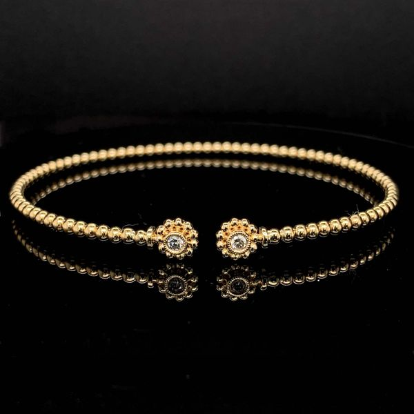 Gabriel & Co. 14K Yellow Gold Bujukan Split Cuff Bracelet with Diamond Flower Caps Geralds Jewelry Oak Harbor, WA