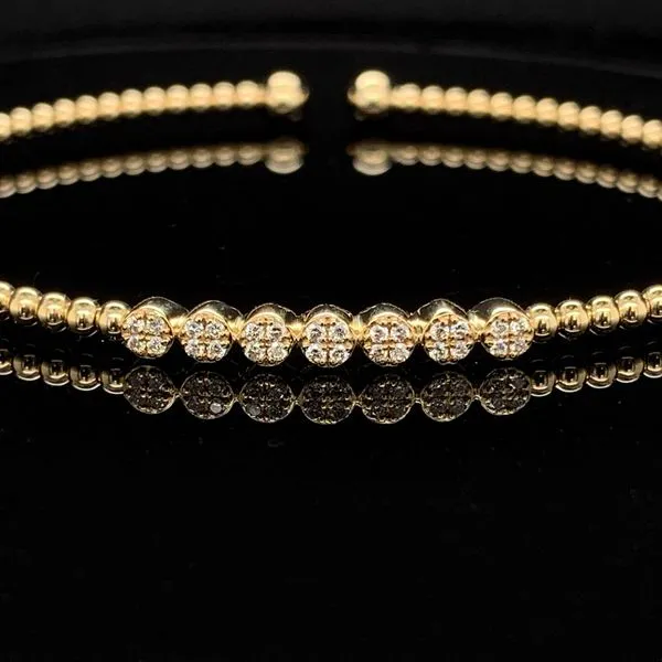 Gabriel & Co. 14K Yellow Gold Bujukan Bead Cuff Bracelet with Cluster Diamond Stations Image 2 Geralds Jewelry Oak Harbor, WA