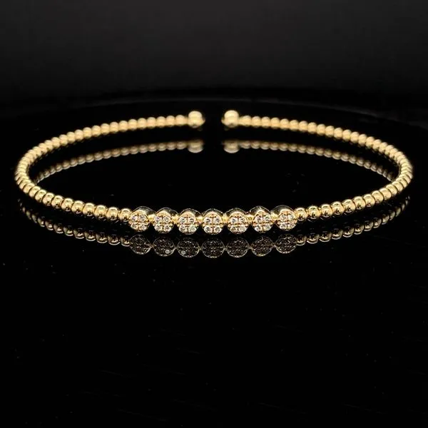 Gabriel & Co. 14K Yellow Gold Bujukan Bead Cuff Bracelet with Cluster Diamond Stations Geralds Jewelry Oak Harbor, WA