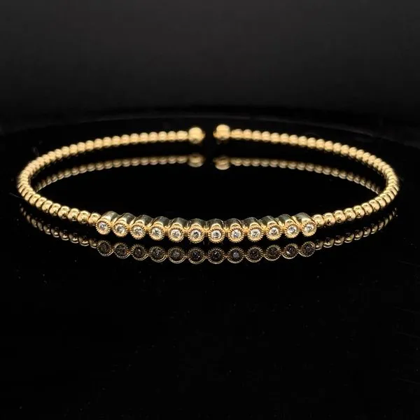 Gabriel & Co. 14K Yellow Gold Bujukan Bead Cuff Bracelet with Bezel Set Diamond Stations Geralds Jewelry Oak Harbor, WA