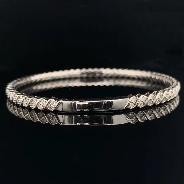 White Gold And Diamond Flexible Bangle Bracelet Image 2 Geralds Jewelry Oak Harbor, WA