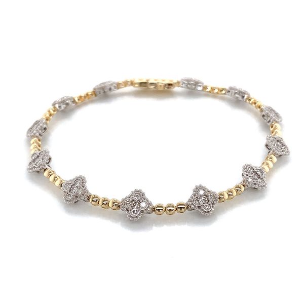 Two Tone Alternating Yellow Gold and Diamond Cluster Bracelet Image 4 Geralds Jewelry Oak Harbor, WA