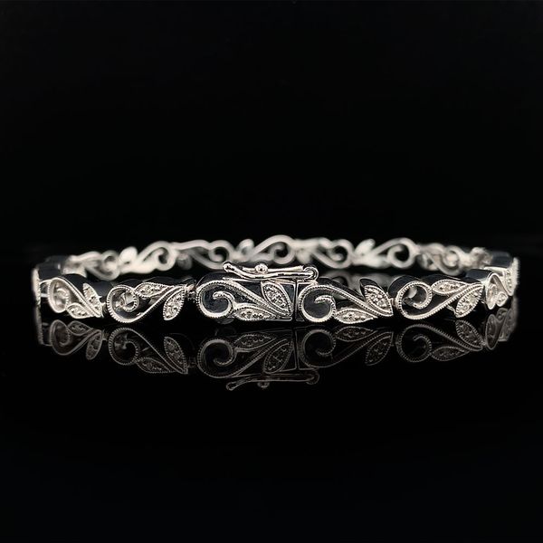 Sterling Silver Scrolling Filigree Diamond Bracelet Image 2 Geralds Jewelry Oak Harbor, WA