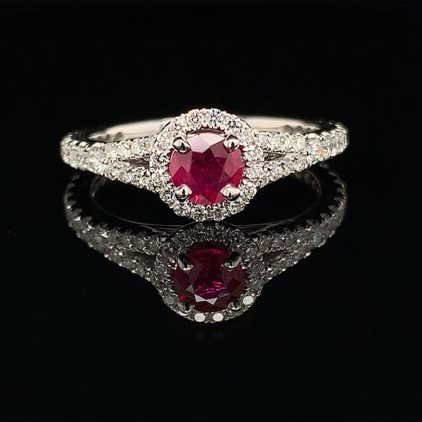 Ruby And Diamond Halo Ring Geralds Jewelry Oak Harbor, WA