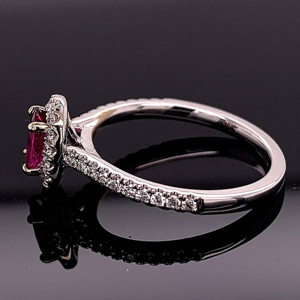 Ladies Pink/Red Ruby And Diamond Halo Ring Image 2 Geralds Jewelry Oak Harbor, WA