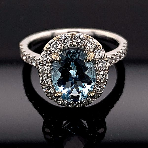 Ladies Custom Aquamarine And Diamond Halo Ring Geralds Jewelry Oak Harbor, WA
