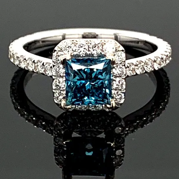 Blue Diamond Halo Ring Geralds Jewelry Oak Harbor, WA