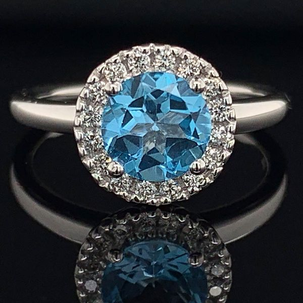 Blue Topaz And Diamond Halo Style Ladies Ring Geralds Jewelry Oak Harbor, WA