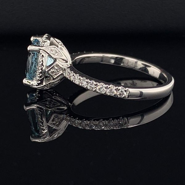 White Gold Aquamarine And Diamond Halo Style Ring Image 2 Geralds Jewelry Oak Harbor, WA