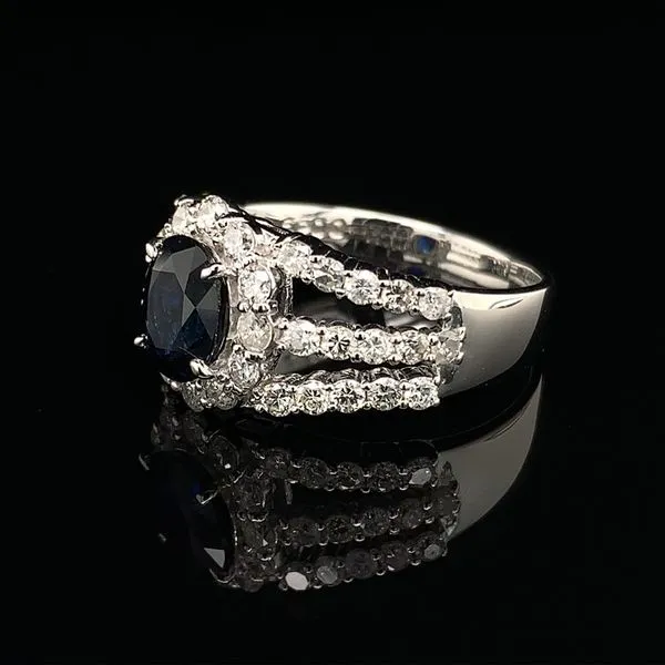 Oval Blue Sapphire And Diamond Halo Style Ring Image 2 Geralds Jewelry Oak Harbor, WA