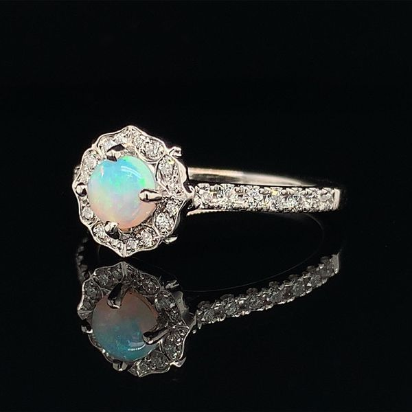 Vintage Style Natural Opal And Diamond Halo Style Ring Image 2 Geralds Jewelry Oak Harbor, WA