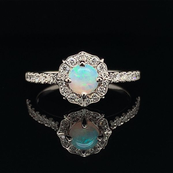 Vintage Style Natural Opal And Diamond Halo Style Ring Geralds Jewelry Oak Harbor, WA