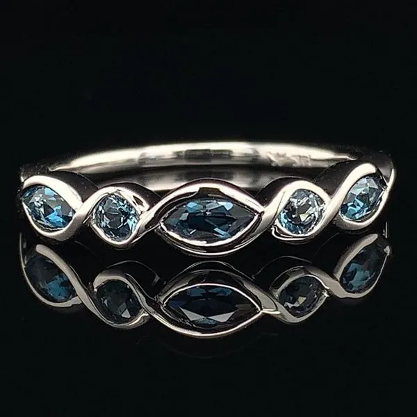 White Gold Scalloped Style Blue Topaz Stackable Band Geralds Jewelry Oak Harbor, WA