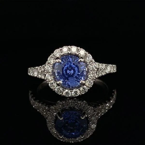 Natural Ceylon Sapphire And Diamond Halo Ring Geralds Jewelry Oak Harbor, WA
