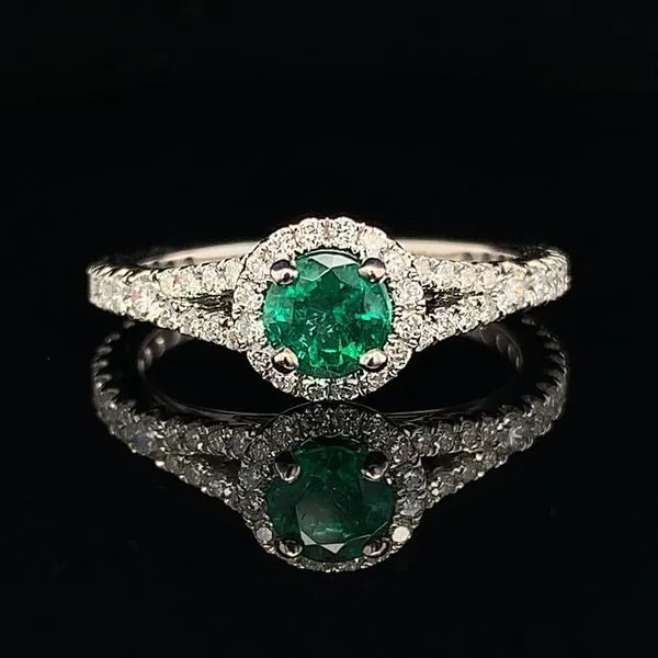 Emerald and Diamond Halo Style Ring Geralds Jewelry Oak Harbor, WA