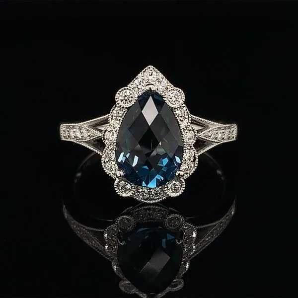 London Blue Topaz and Diamond Vintage Style Ring Geralds Jewelry Oak Harbor, WA