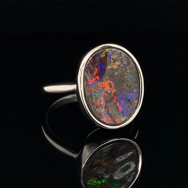Natural Australian Boulder Opal and Sterling Silver Ring Image 2 Geralds Jewelry Oak Harbor, WA
