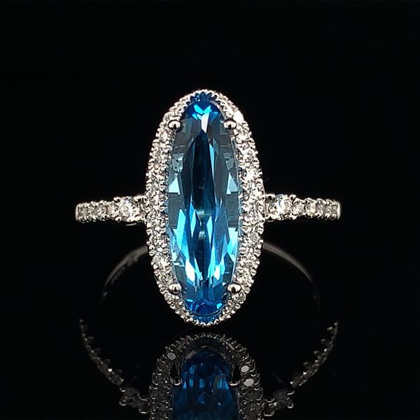 Swiss Blue Topaz And Halo Style Diamond Ring Geralds Jewelry Oak Harbor, WA