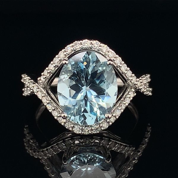 2.96Ct Oval Aquamarine And Diamond Twisted Halo Style Ring Geralds Jewelry Oak Harbor, WA