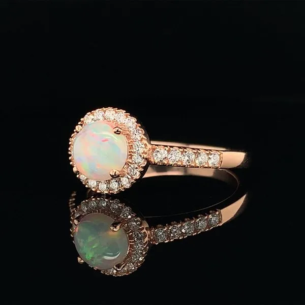 Australian Opal And Diamond Halo Ring Image 2 Geralds Jewelry Oak Harbor, WA