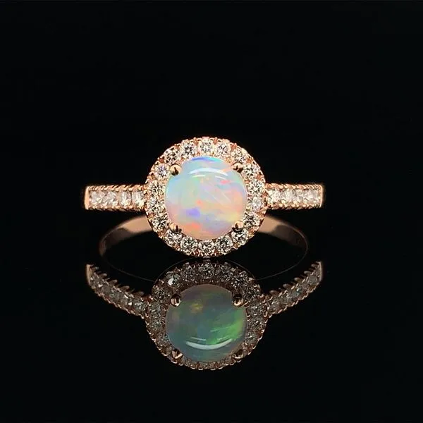 Australian Opal And Diamond Halo Ring Geralds Jewelry Oak Harbor, WA