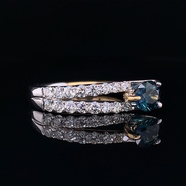 Two Tone Asymmetrical Montana Sapphire and Diamond Ring Image 2 Geralds Jewelry Oak Harbor, WA