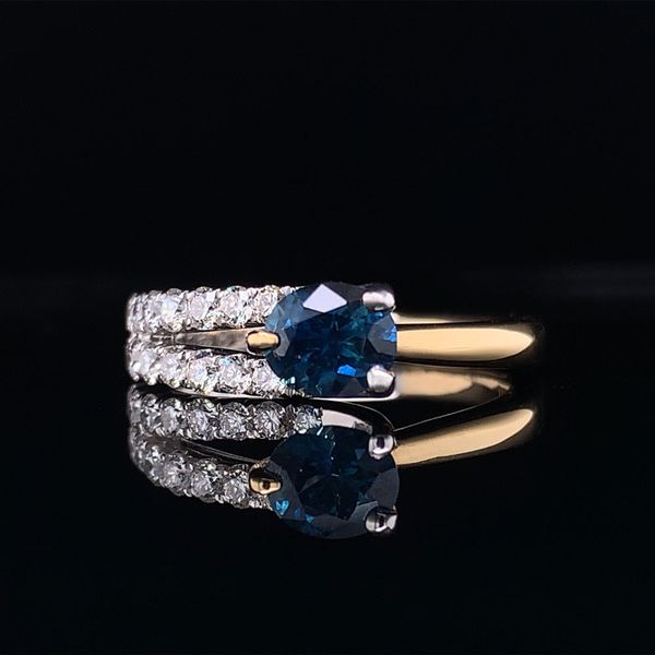 Two Tone Asymmetrical Montana Sapphire and Diamond Ring Geralds Jewelry Oak Harbor, WA