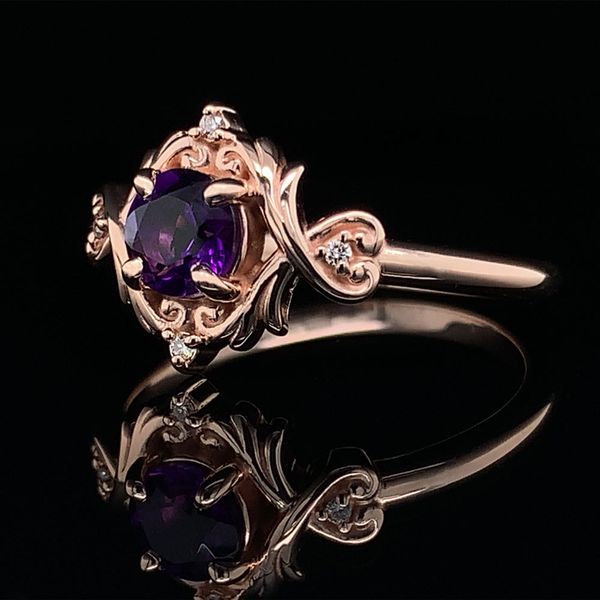Scroll Style Amethyst Ring, Rose Gold Image 2 Geralds Jewelry Oak Harbor, WA
