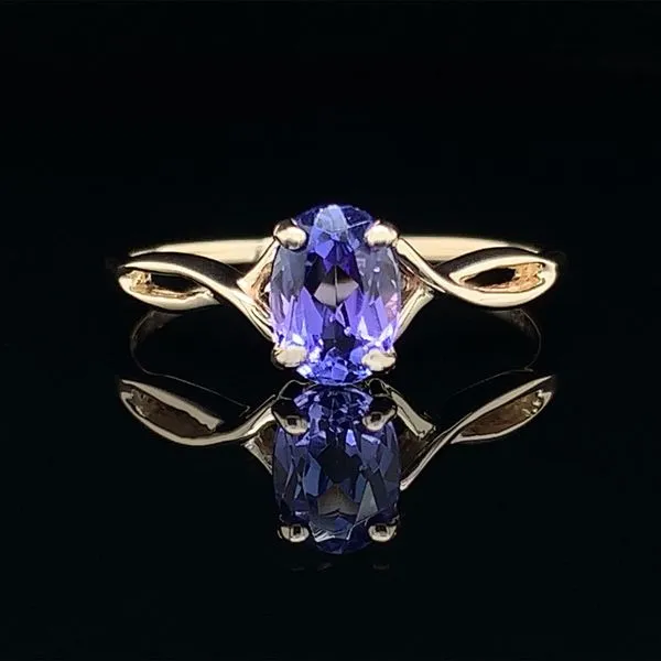 Tanzanite and Yellow Gold Twisted Solitaire Ring Geralds Jewelry Oak Harbor, WA