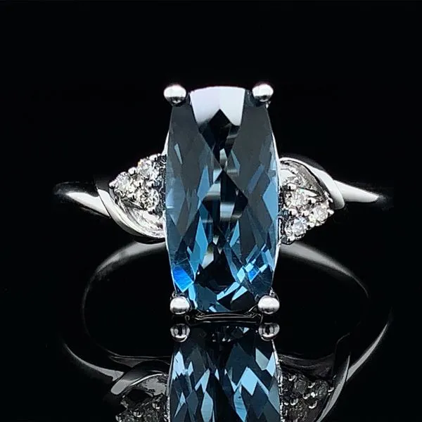 Checkerboard London Blue Topaz and Diamond Ring Geralds Jewelry Oak Harbor, WA