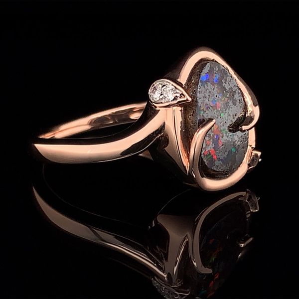 Custom Bezel Set Australian Boulder Opal And Diamond Ring Image 2 Geralds Jewelry Oak Harbor, WA