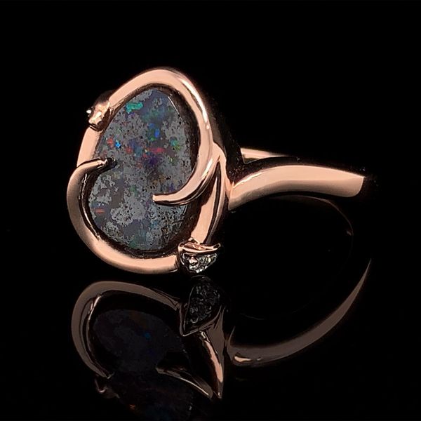 Custom Bezel Set Australian Boulder Opal And Diamond Ring Image 3 Geralds Jewelry Oak Harbor, WA