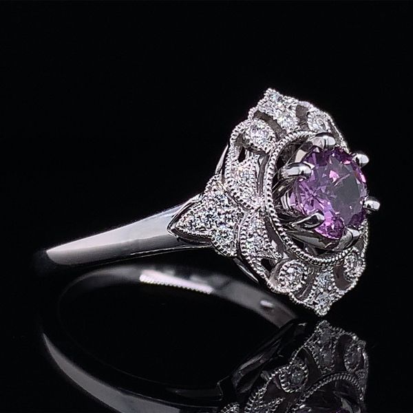Vintage Style Pinkish Purple Sapphire and Diamond Ring Image 3 Geralds Jewelry Oak Harbor, WA
