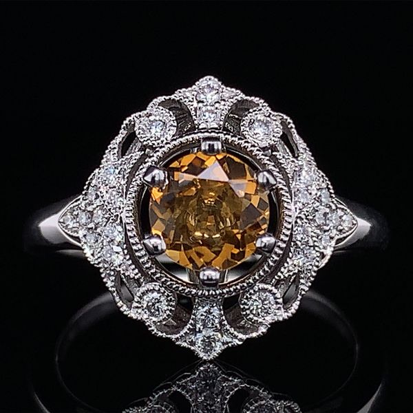Vintage Style Citrine and Diamond Ring Geralds Jewelry Oak Harbor, WA