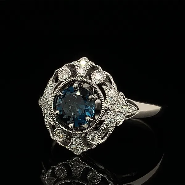 Vintage Style London Blue Topaz and Diamond Ring Image 2 Geralds Jewelry Oak Harbor, WA