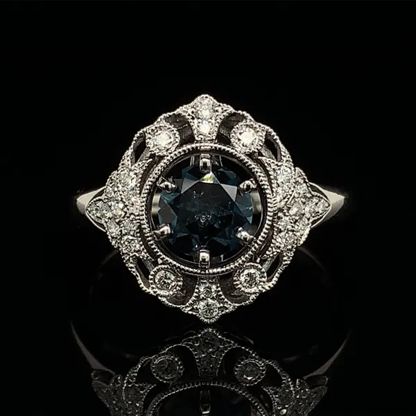 Vintage Style London Blue Topaz and Diamond Ring Geralds Jewelry Oak Harbor, WA