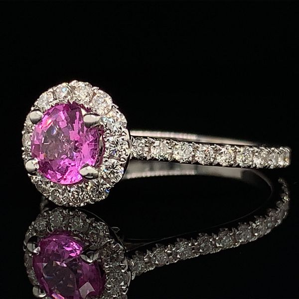 Pink Sapphire And Diamond Halo Style Ring Image 2 Geralds Jewelry Oak Harbor, WA