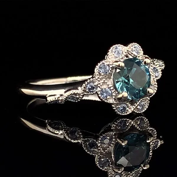 Montana And Yogo Sapphire Halo Ring With Milgrain Image 2 Geralds Jewelry Oak Harbor, WA