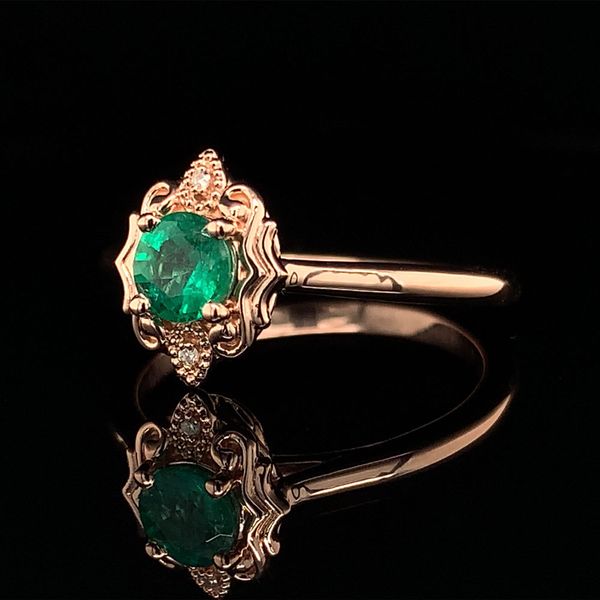 Vintage Inspired Natural Emerald And Diamond Ring Image 2 Geralds Jewelry Oak Harbor, WA