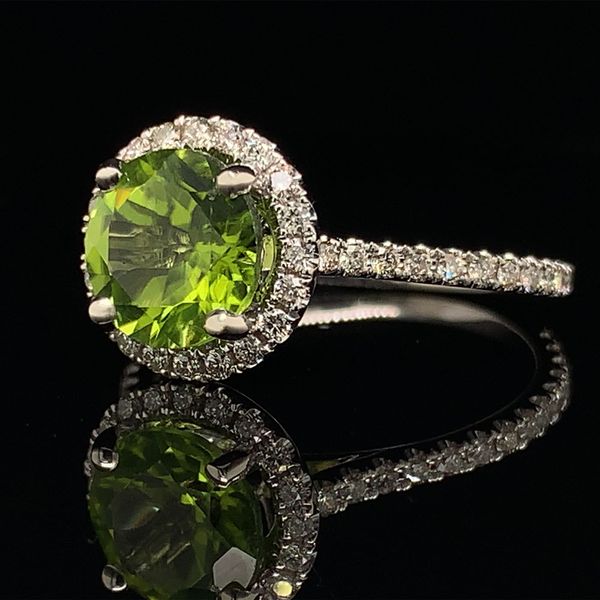 Peridot and Diamond Halo Ring Image 2 Geralds Jewelry Oak Harbor, WA
